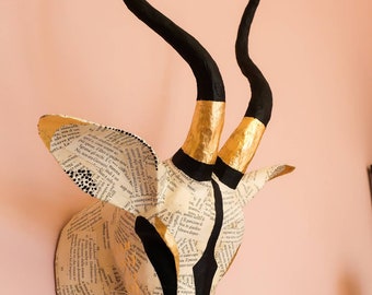 Paper Mâché Impala Antelope head with gold leaf details, Tau