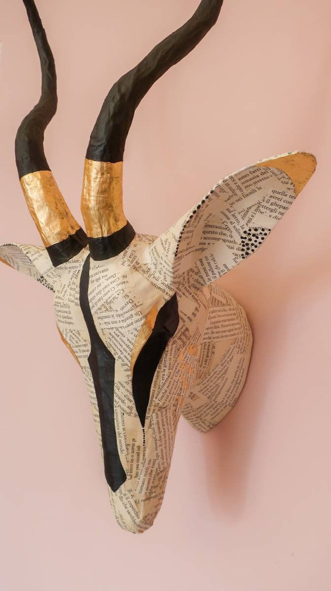 Paper Mâché Impala Antelope Head With Gold Leaf Details Tau Etsy
