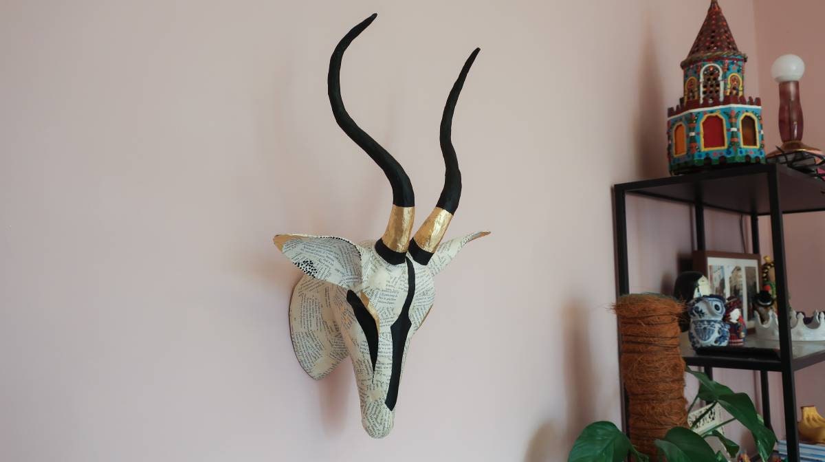 Paper Mâché Impala Antelope Head With Gold Leaf Details Tau Etsy