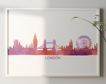 London Skyline Aquarell Poster auf weißem Hintergrund - Stadt Motiv Geschenkidee