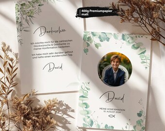 Dankeskarte zur Konfirmation, Kommunion, Firmung oder Taufe | liebevoll personalisierte Karte mit Foto und Text | für Mädchen und Jungen