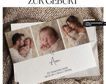 Baby Dankeskarte zur Geburt | liebevoll personalisierte Karte mit Fotos, Geburtsdaten und eurem Text auf der Rückseite | Din A6 doppelseitig
