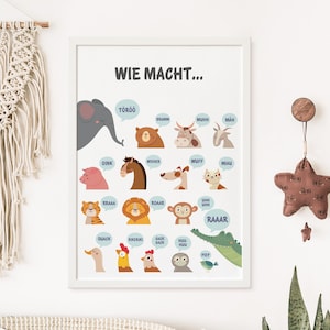 Lernposter für das Kinderzimmer Tiergeräusche | kinderleichtes Lernen für Kleinkinder, Spielzimmer Poster, Tiere, Tierbilder Babyzimmer