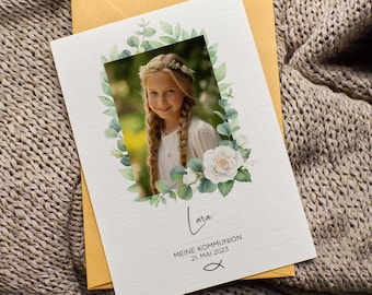 Dankeskarte zur Kommunion, Konfirmation, Firmung oder Taufe | liebevoll personalisierte Karte mit Foto und Text | für Mädchen und Jungen