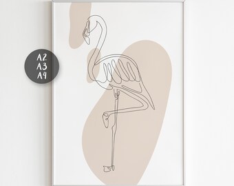 One Line Art Poster mit Flamingo - minimalistisch im Boho Stil | Geschenkidee zum Geburtstag, Einweihung, Hochzeit, Muttertag in A2/A3/A4