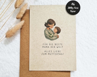 Muttertag Karte Din A6 | Muttertagsgeschenk für die beste Mama der Welt | nachhaltiges 300g Graspapier | Geschenkidee hochwertig