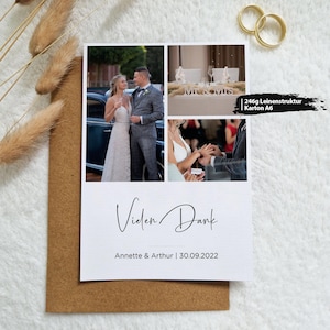 Dankeskarte zur Hochzeit personalisiert | Moderne Dankeschön Hochzeit Karte | Danksagung mit Paar Fotos, liebevolle Dankeskarte mit Umschlag