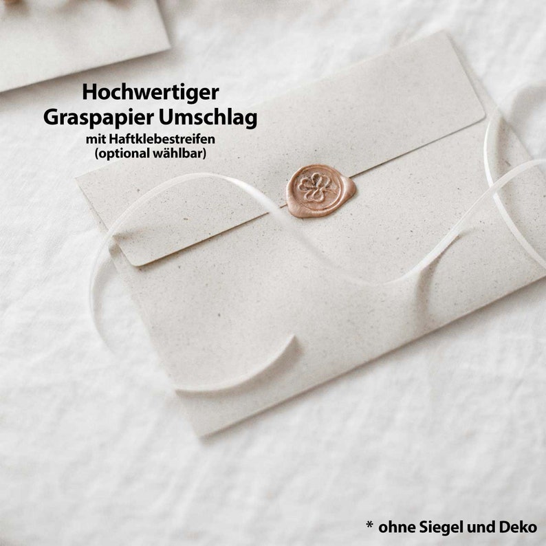 Hochwertiger Graspapier Umschlag mit Haftklebestreifen optional wählbar