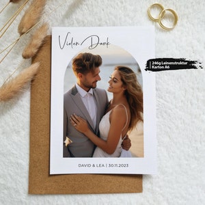 Danksagungskarte zur Hochzeit personalisiert | Moderne Dankeschön Hochzeit Karte | Danksagung mit Paar Foto | liebevolle Dankeskarte