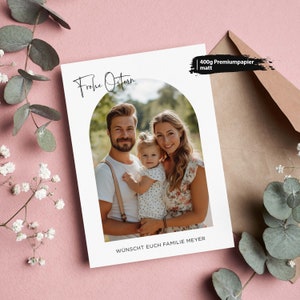 Grußkarte "Frohe Ostern" personalisiert mit Familienfoto und Text auf Vorder- und Rückseite | Postkarte der Familie | Ostergruß Din A6