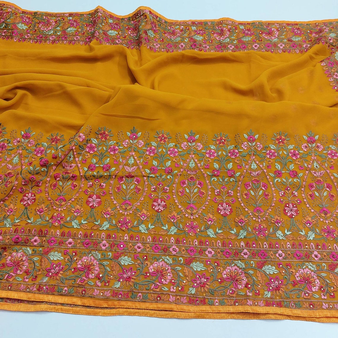 Kashmiri Work Saree Kashmiri Embroidered Saree Kashmiri Etsy