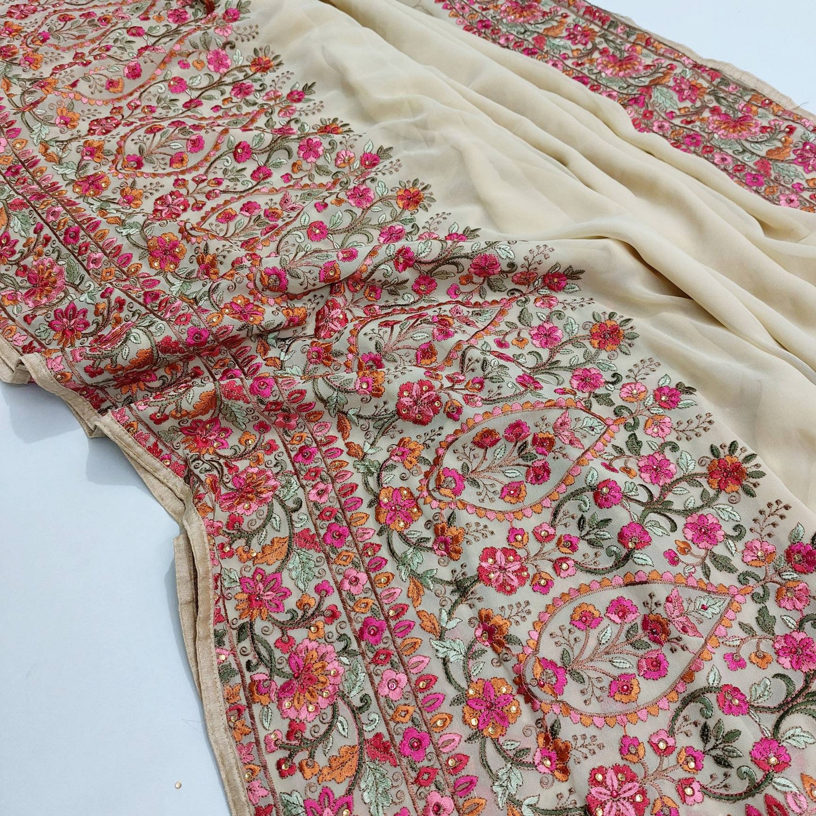 Kashmiri Work Saree Kashmiri Embroidered Saree Kashmiri Etsy