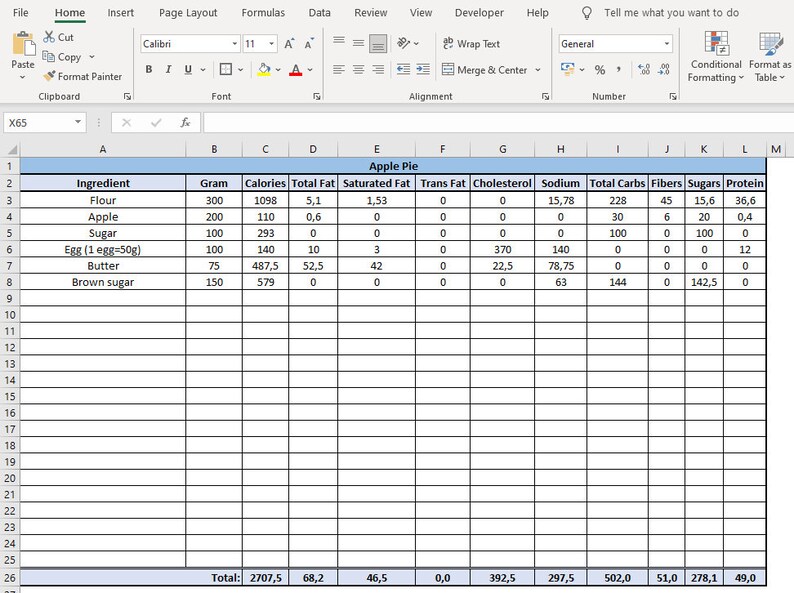 Recipe Calorie and Nutritional Value Calculator / Personal Nutrient