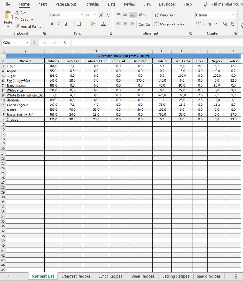 Recipe Calorie and Nutritional Value Calculator / Personal Nutrient
