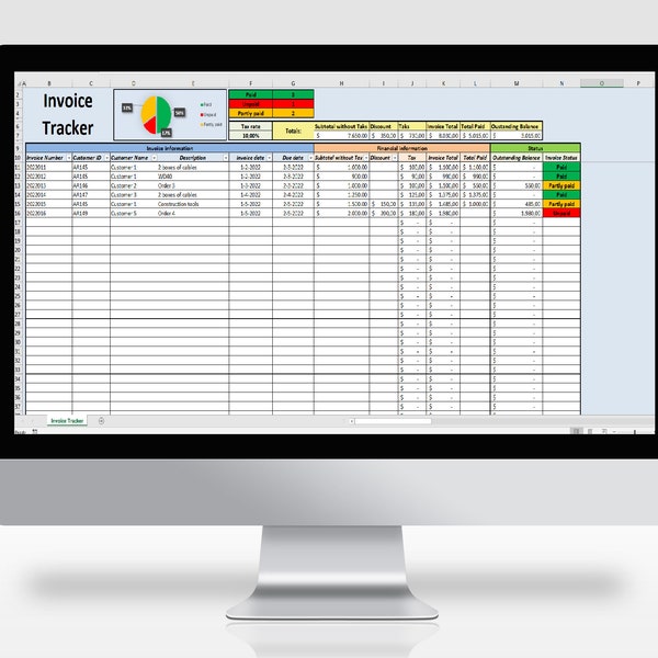 2024 Invoice Tracker Spreadsheet – Excel- oder Google Sheet-Vorlage zum Erfassen von Rechnungen mit integrierten Berechnungen – Anpassungsfähig