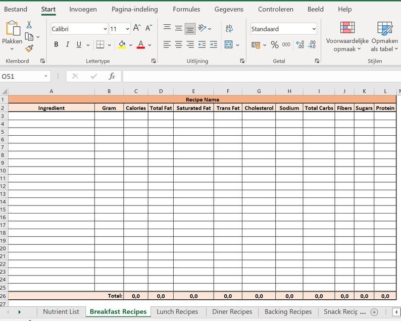 Recipe Calorie and Nutritional Value Calculator / Personal Nutrient