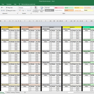 Modello di foglio di calcolo per il monitoraggio dell'allenamento fitness 2025 Risoluzione di Capodanno - Registro degli esercizi - Excel/Fogli Google - Pianificatore di programma cardio di sollevamento pesi