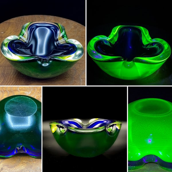 Murano Sommerso Uranium Art Glass Bowl. Flavio Poli. Murano Uranium Glass