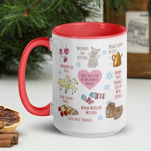 My Favorite Things 15 oz Christmas Mug: Hand-Illustrated The Sound of Music Gift, Musical Theater Gift. Choose Color!