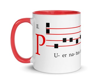 Gregorian Chant Christmas Mug: Puer Natus in Bethlehem, Elegant Roman Catholic Gift For Him