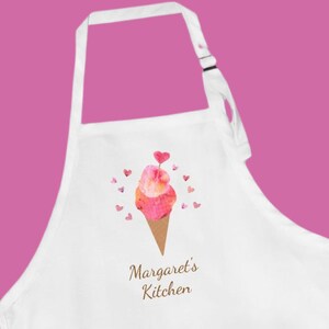 Eiscreme-Schürze: Einzigartige personalisierte Valentinstag Herz-Schürze, Eis-Kegel-Collage-Kunst! Niedliches individuelles Dessert Geschenk, Kochgeschenk für sie