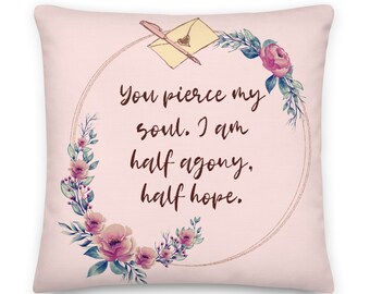 Jane Austen Pillow Case: Persuasion Quote. Hand-Illustrated Cottagecore Literary Gift, Home Library Reading Decor
