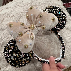 Cream Sequins Minnie Ears