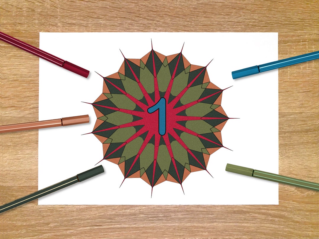 Advent Calendar Mandala Coloring Pages to Print at Home. PDF and PNG