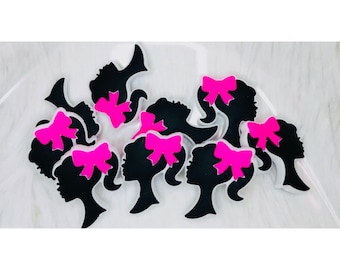 Zwarte meid bedel roze strik, afro silhouet bedel, melanine sieraden bedel, doe-het-zelf armband bedel, pennenvoorraad kralen