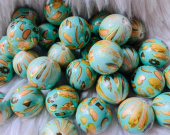 Groenblauw voedselafdruk acrylkralen 16 mm -18 mm Chucky ronde kralen Snackafdruk benodigdheden voor het maken van sieraden DIY ambachtelijke kralen