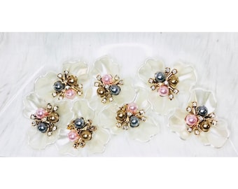 Witte magnolia bloem plaksteen versieringen - parel strass bloemen cabochons-DIY sieraden haarelastiekje ambachtelijke benodigdheden - scrapbooking bloem