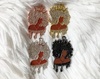 Black Queen Strass-bedel - Afro Queen-hanger goud roségoud zilver - Melanine sieraden maken - Statement Charm
