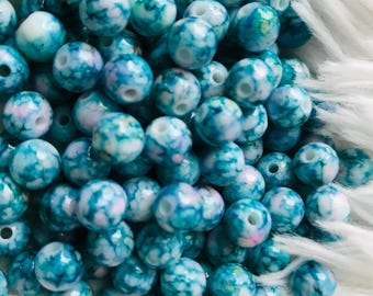 8 mm blauwe marmerkralen-glanzend acryl rond - glaskralen, verfspatten armbandkralen-doe-het-zelf sieraden
