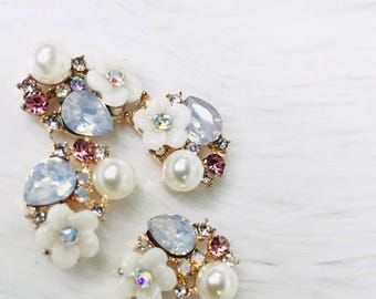 Parel Strass Bloem Bedel Gouden Kristal Bloem Plaksteen Versiering Sieraden Maken Levering DIY Craft Charm