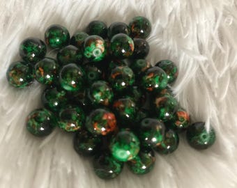 10 mm groen marmer oranje kralen-glanzend acryl rond-glas look kralen- armband kralen-doe-het-zelf sieraden benodigdheden