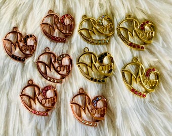 MOM strassteentjes goud en roségoud - moeder bedelhanger - benodigdheden voor het maken van sieraden - armband ketting bedel