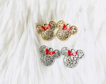 Strass muis boog bedel, sprankelende cartoon bedel, kawaii muis hanger, sieraden maken bedel, sleutelhanger bedel Craft Supply