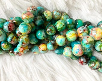 10 mm meerkleurige marmeren kralen-glanzend acryl rond - glaskralen, verfspatten armbandkralen, doe-het-sieraden
