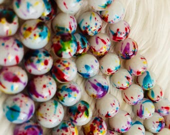 10 mm meerkleurige splatter ronde kralen, glanzende acrylkralen, glasachtige afwerking, benodigdheden voor het maken van sieraden, doe-het-zelf armbandkralen