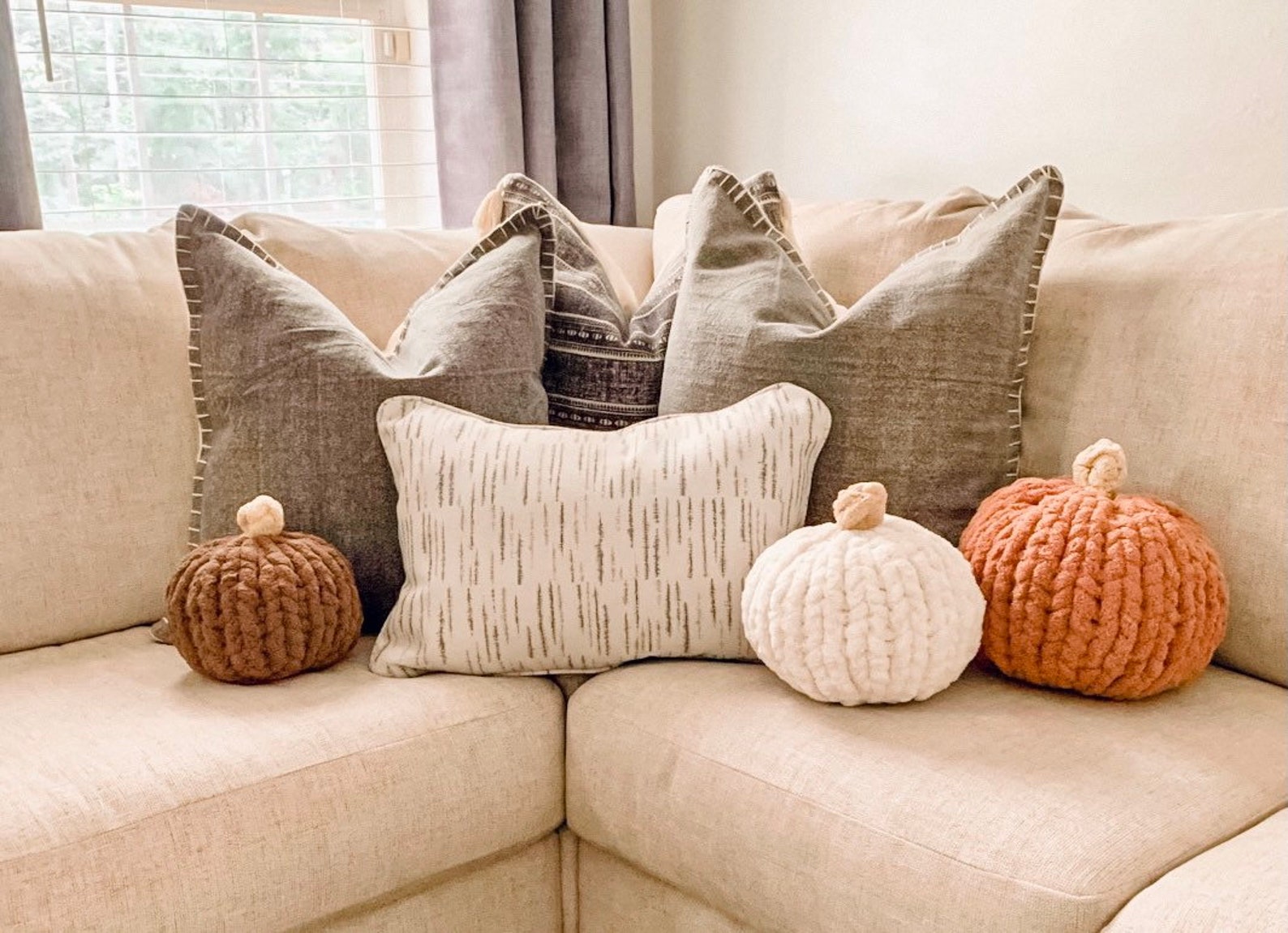 Pumpkin Pillow, Pumpkin Shaped Pillow, Chunky Knit Pumpkin Pillow Decor