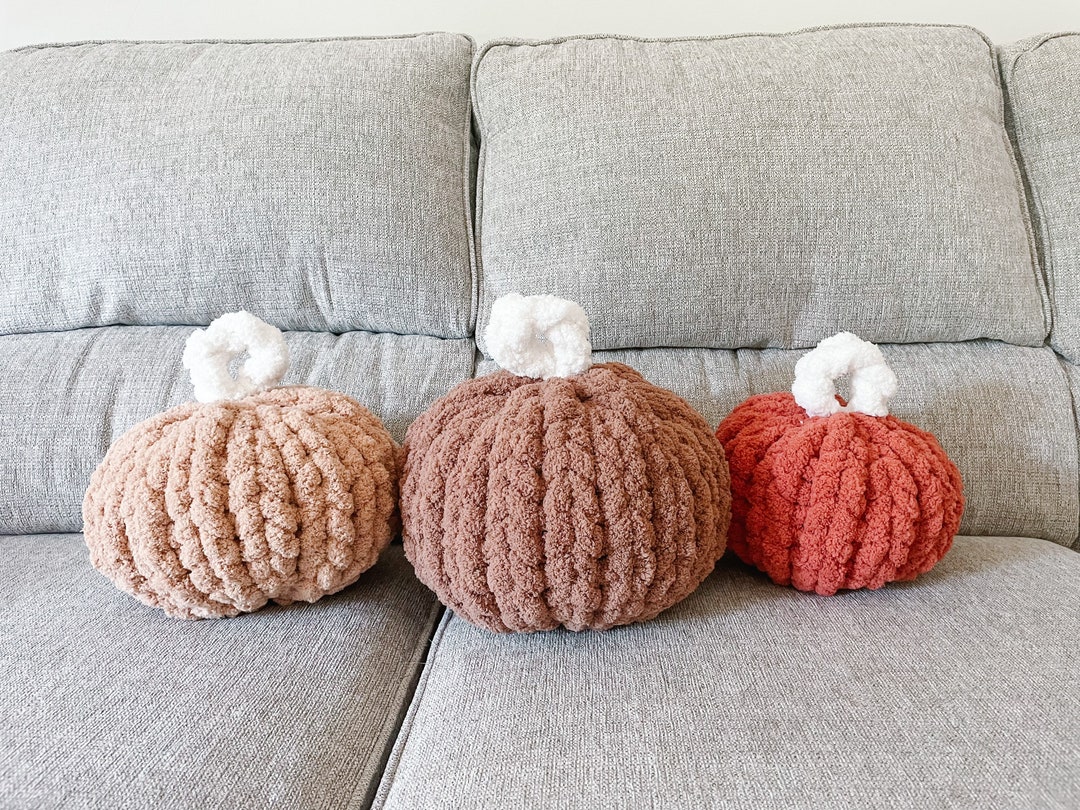 Pumpkin Pillow, Pumpkin Shaped Pillow, Chunky Knit Pumpkin Pillow Decor