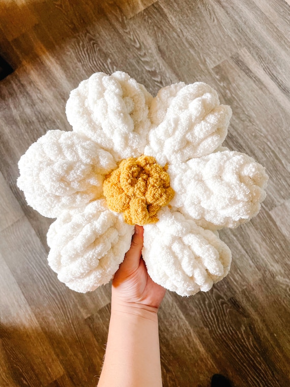 Chunky Knit Flower Pillow, Customizable Nursery Decor