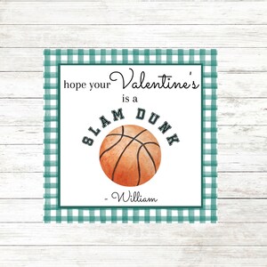 Slam Dunk Valentine&#39;s Day Card, Kid&#39;s Basketball Valentine Card, Gingham Valentine, Editable Printable Digital Download