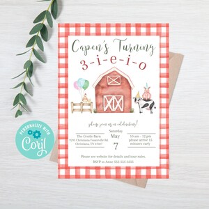 Farm Animal Birthday Invitation, Barnyard Theme (Digital Download)