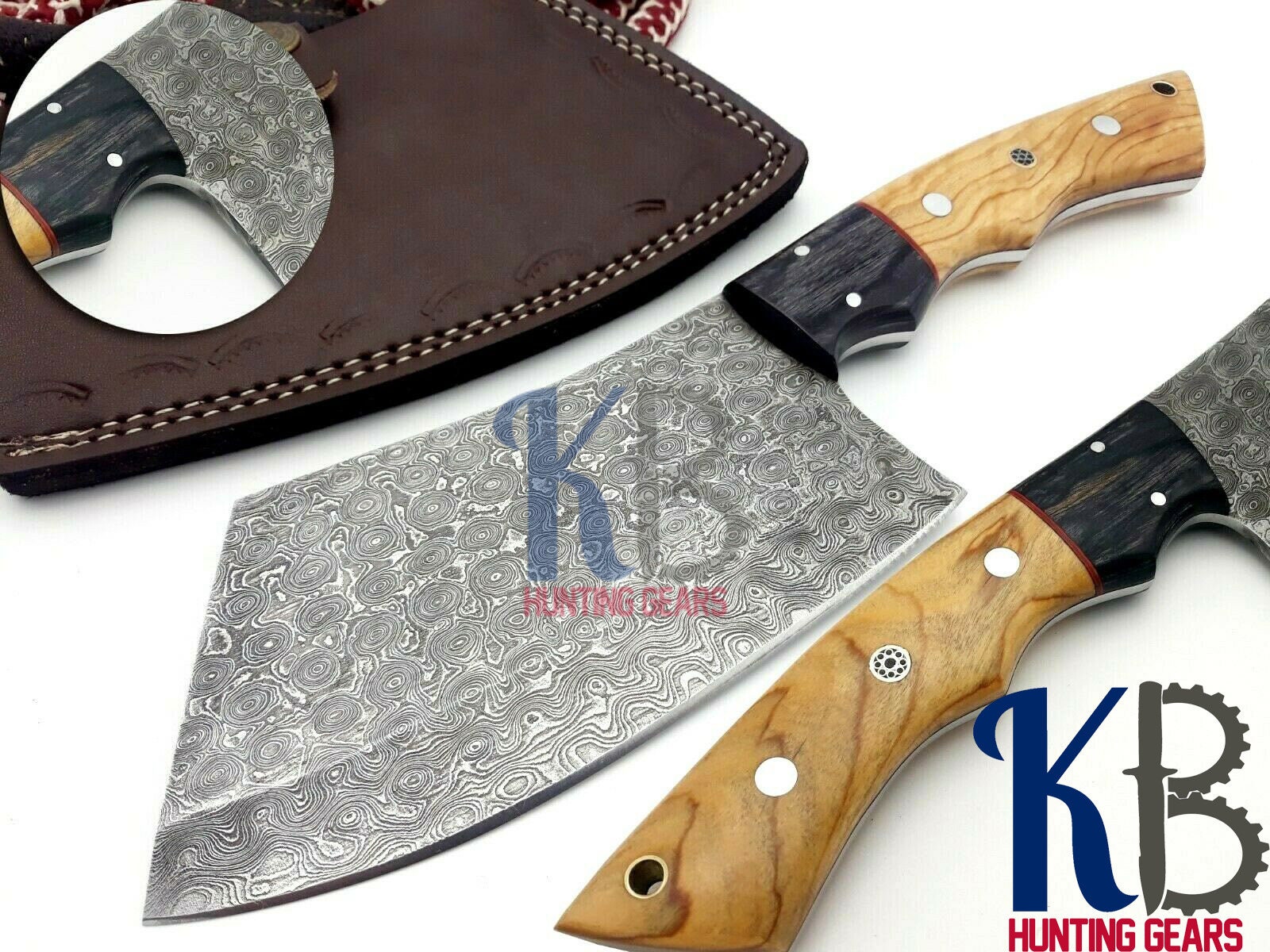 Professional Damascus chef cleaver 167 layers With Leather Sheath Full Tang 