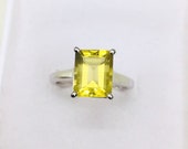 Natural Citrine Emerald Cut Stone Solid 925 Sterling Silver Ring For Women,Handmade Ring For Wedding Anniversary Gift Idea, Halloween Gift