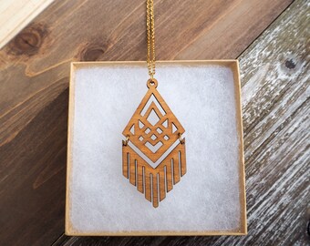 Collier bohème en bois | Collier bohème hippie en bois | Bijoux tribaux ethniques | Collier en bois découpé au laser | Cadeau tendance hypoallergénique pour elle