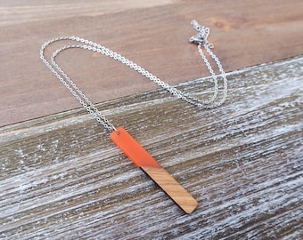 Cloudy Orange & Wood Bar Necklace | Boho Wooden Necklace | Minimalist and Hypoallergenic |Simple Elegant Jewelry |Dainty Trendy Gift for her