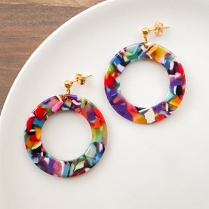 Chunky Color Pop Circle Earrings | Eco-Friendly Acetate Earrings | Fun Lightweight Earrings | Colorful & Hypoallergenic | Cute Gift for her