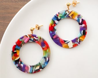 Chunky Color Pop Circle Earrings | Eco-Friendly Acetate Earrings | Fun Lightweight Earrings | Colorful & Hypoallergenic | Cute Gift for her